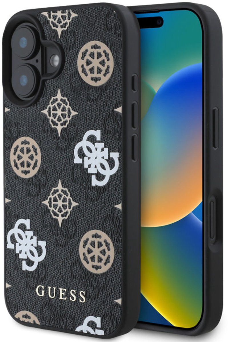 Guess iPhone 16 Backcover hoesje Magsafe PU peony - Zwart