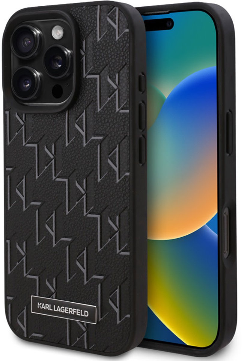 Karl Lagerfeld iPhone 16 Pro Backcover hoesje - Magsafe hot stamp - Zwart