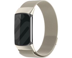 Strap-it luxe Milanese band geschikt voor Fitbit Charge 6 (sterrenlicht) – stijlvol RVS horlogebandje met magnetische sluiting – verstelbare roestvrijstalen band voor Fitbit activity tracker