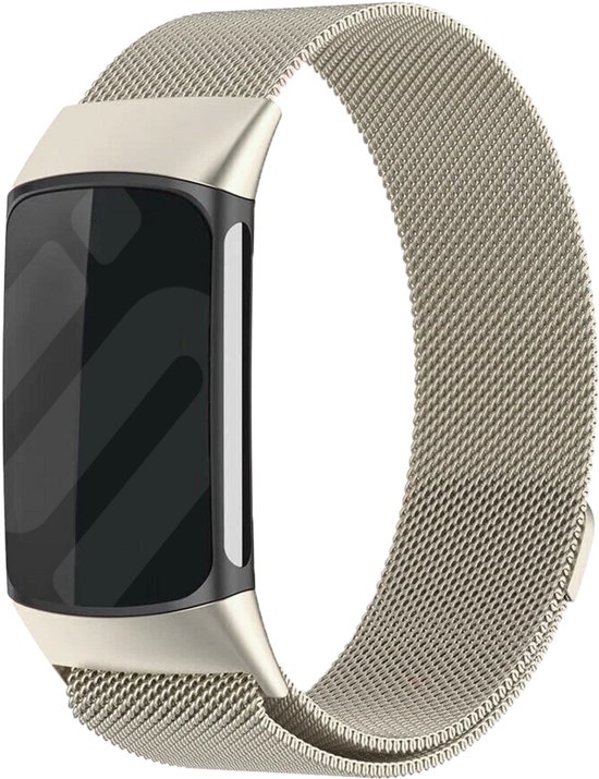 Strap-it luxe Milanese band geschikt voor Fitbit Charge 6 (sterrenlicht) – stijlvol RVS horlogebandje met magnetische sluiting – verstelbare roestvrijstalen band voor Fitbit activity tracker