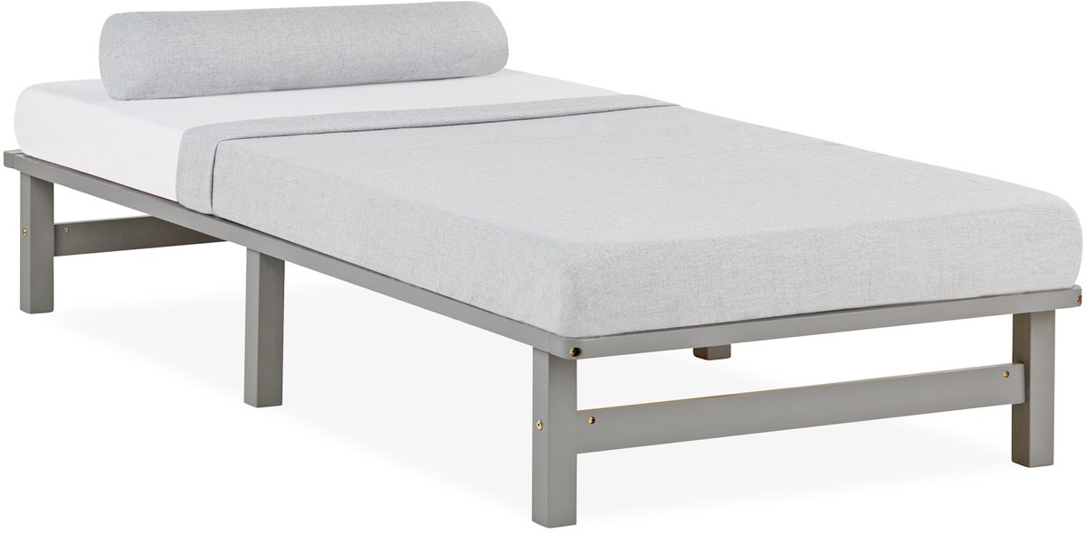 Homestyle4u Palletbed - 90x200 cm - Houten bed - Grijs