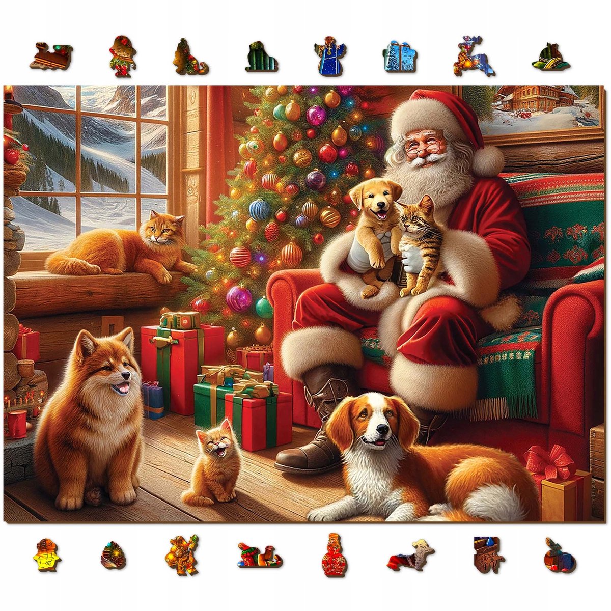 Houten Kerstpuzzel 1010 Stukjes: Kerstman en Vrienden