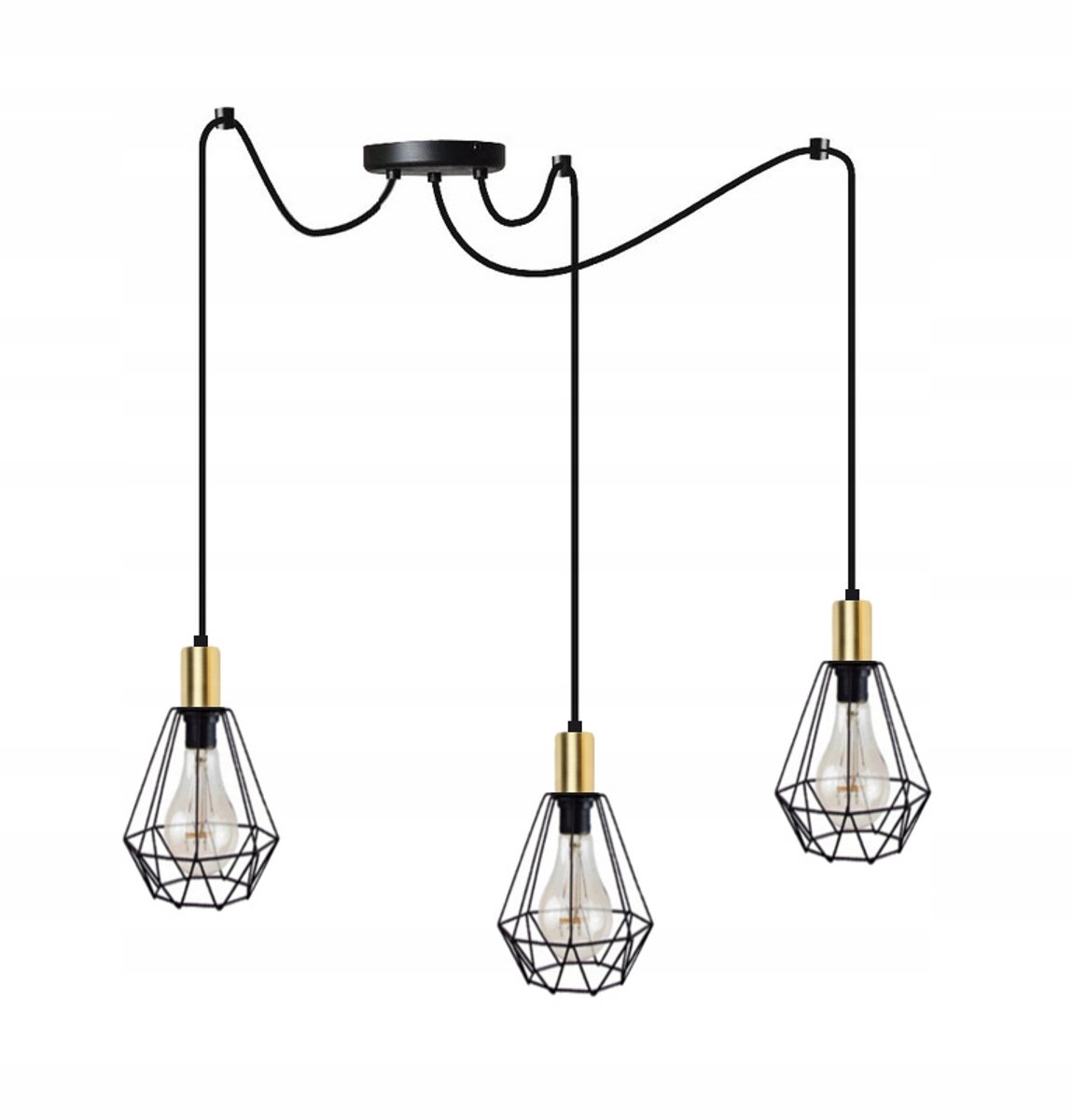 Diamant Hanglamp Goud Zwart Metaal E27 3x60W