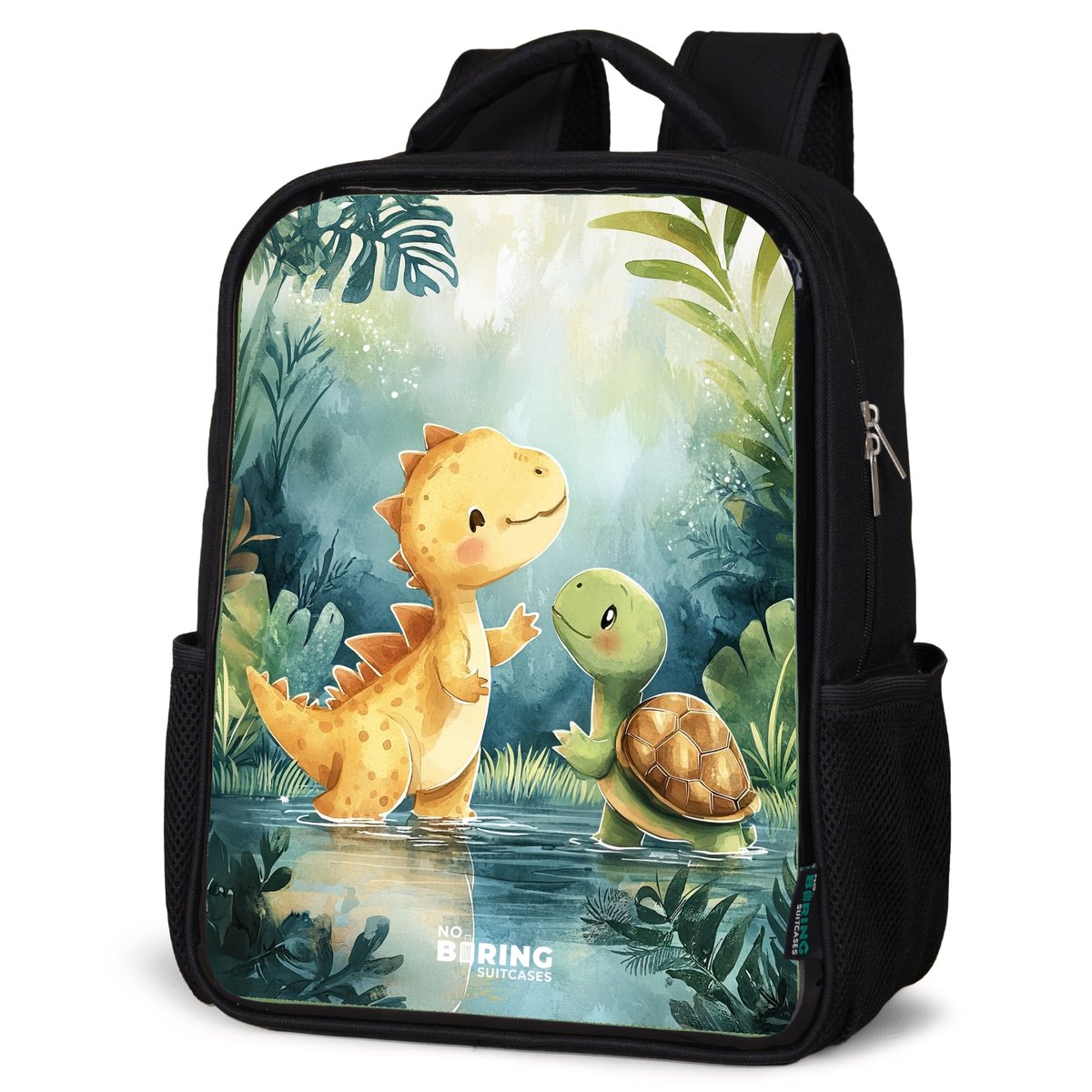 NoBoringSuitcases.com® - Rugzak zwart jongens - Schooltas jongen - NoBoringSuitcases.com® - Rugzak zwart - Schooltas jongen & meisje - Dino - Schildpad - Jungle - Rugtas voor school - Boekentas kind - Schoolrugzak - Kinderrugzak