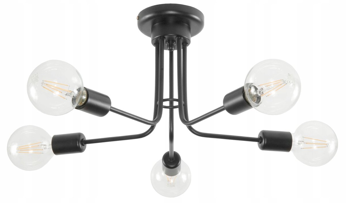 Zwarte Loft Hanglamp 5xE27 Zwart Metaal - Stijlvolle Woonkamer Verlichting