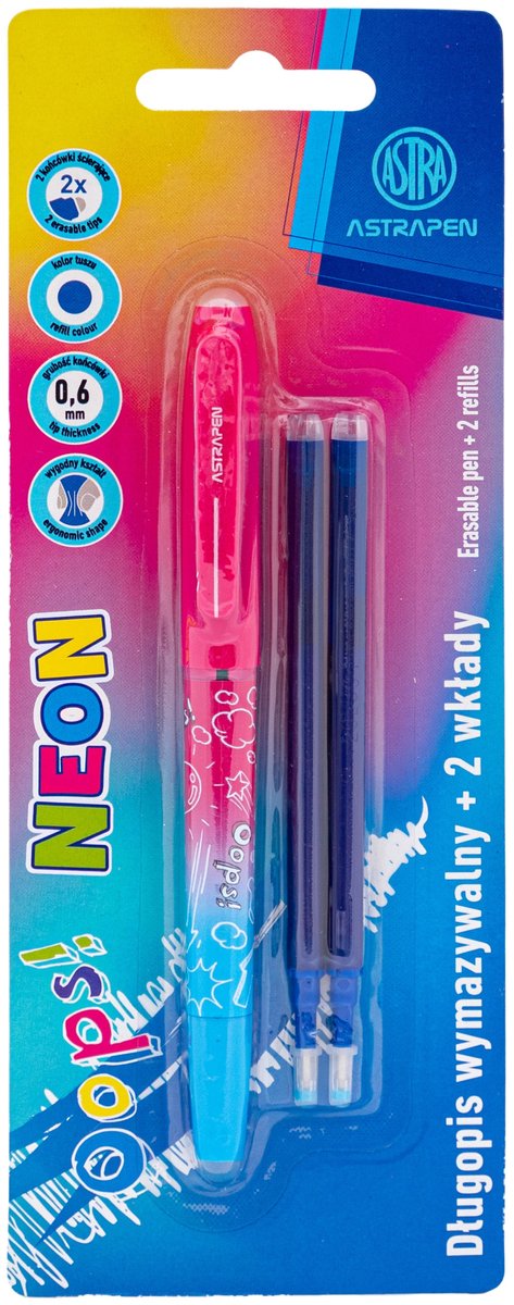 Astrapen Oops Neon Uitwisbare Pen Blauw + 2 Vullingen