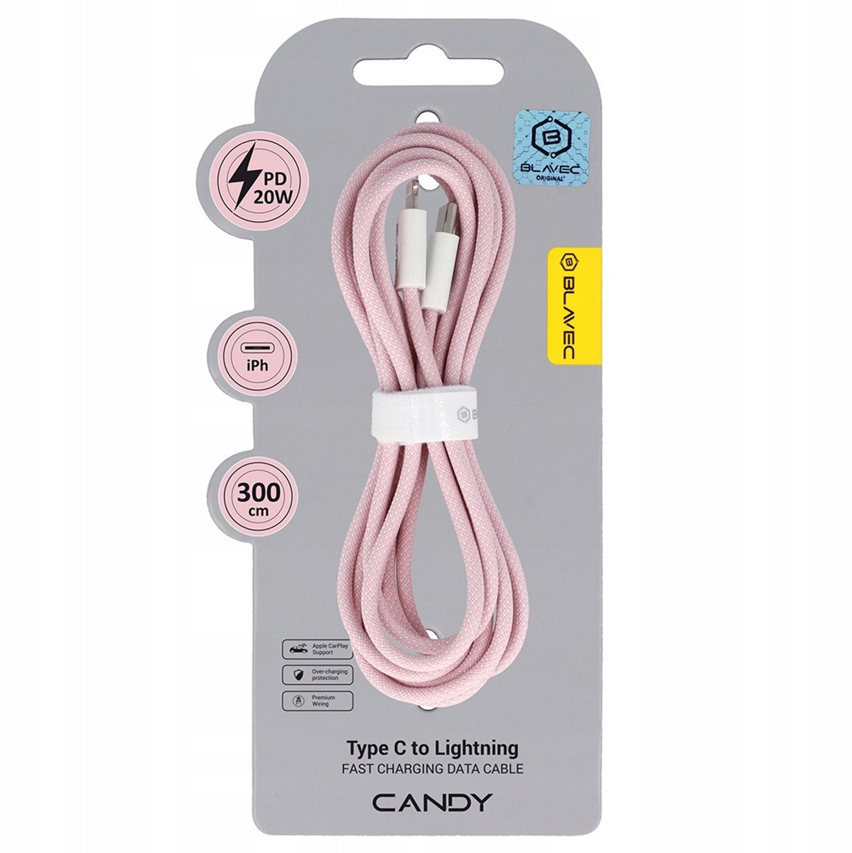 Blavec Candy USB-C naar Lightning Kabel - 20W PD Snel Opladen - 3m Roze