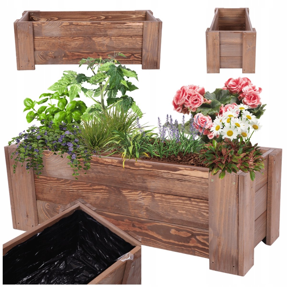 Houten plantenbak 90 cm breed, geïmpregneerd, met folie