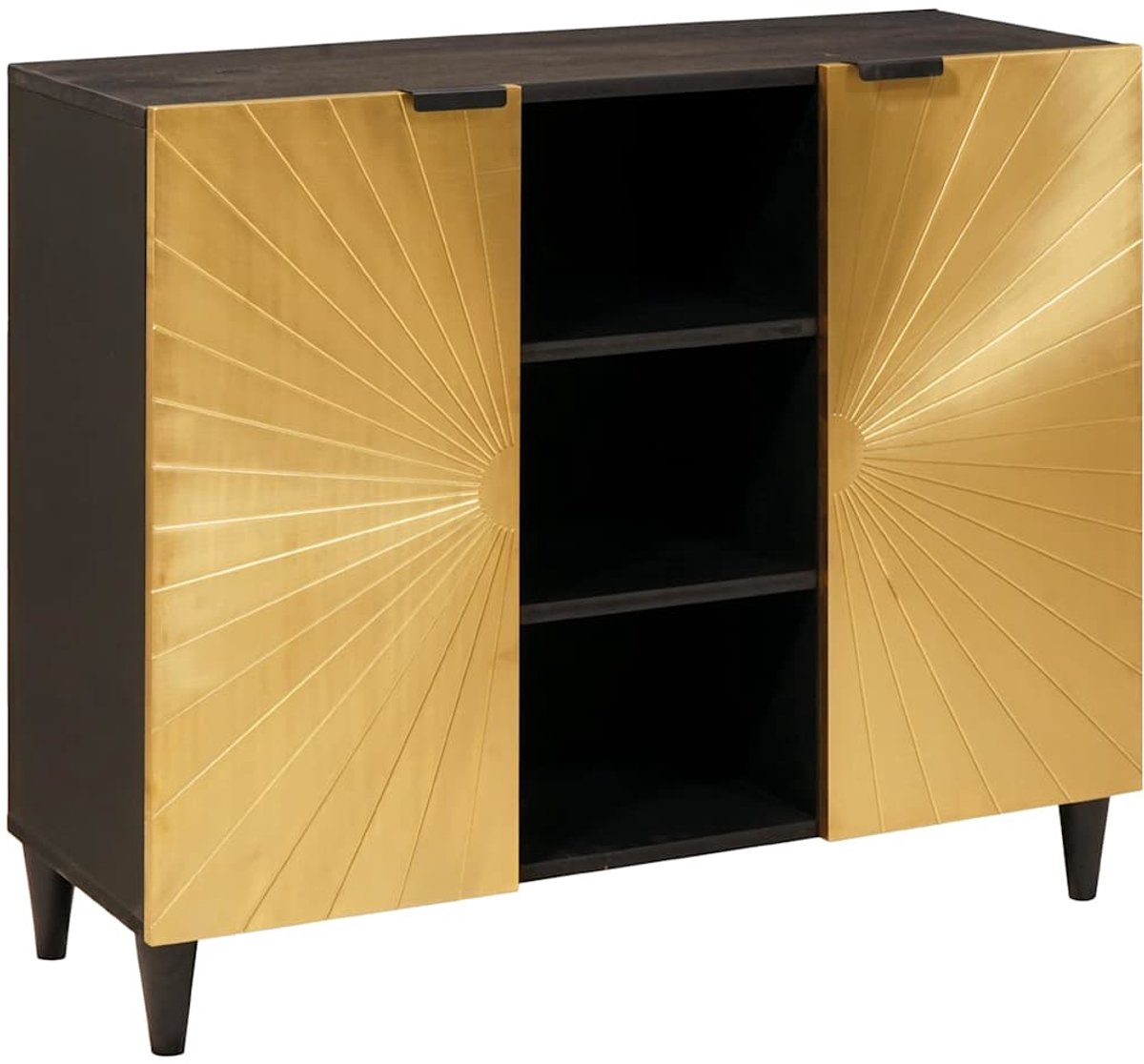 vidaXL - Bijzetkast - Zwart - en - Goud - 90 - x - 33,5 - x - 75 - cm - Massief - Mango - Hout