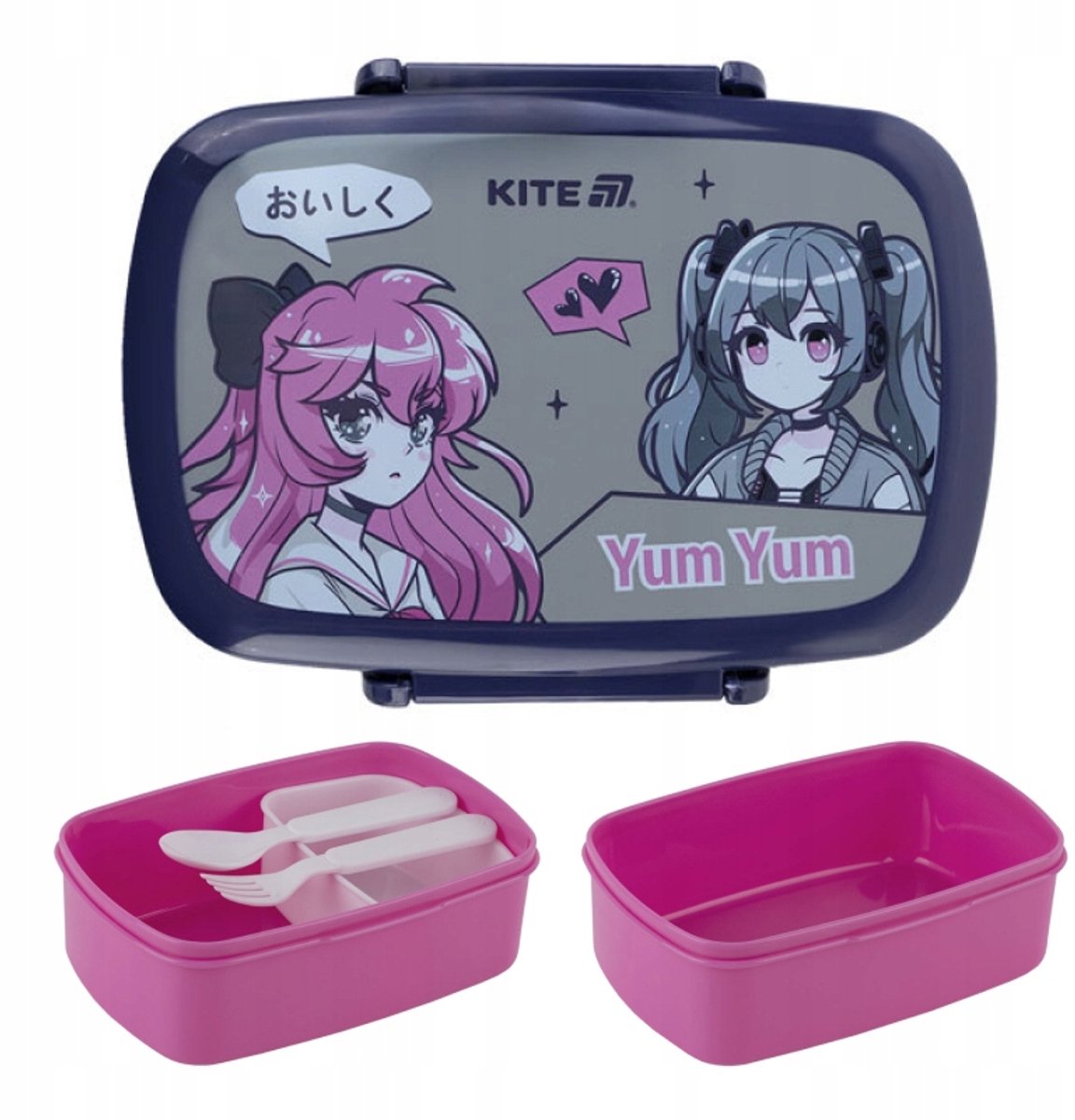 Kite Lunchbox 750ml Roze Anime met Bestek