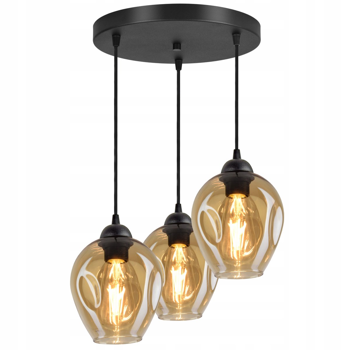 Hanglamp Kroonluchter Plafond 3 Amber Glazen Kapjes LED