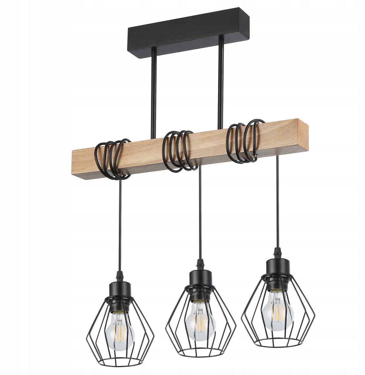 Houten Hanglamp E27 3x35W Zwart/Eiken - Industriële Stijl