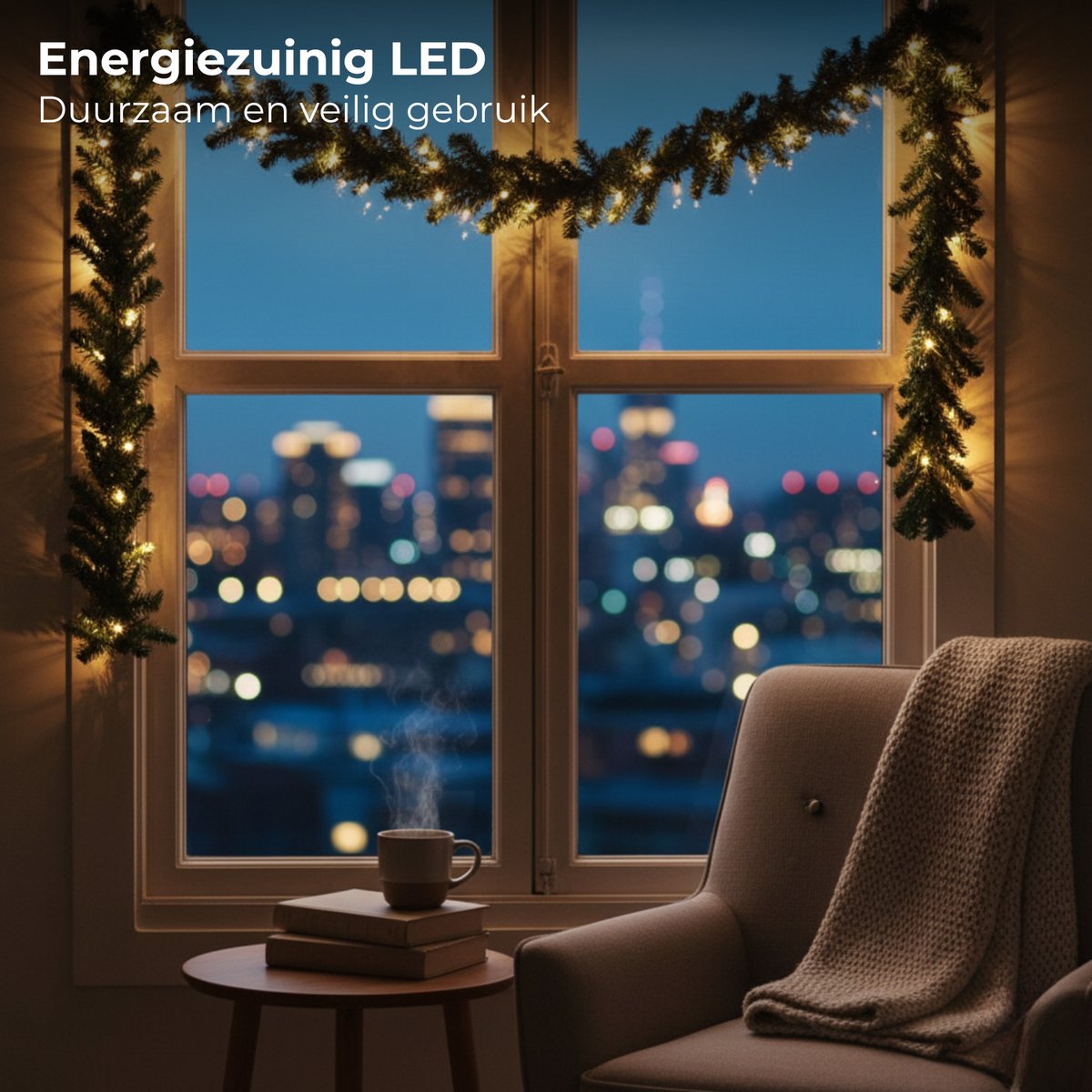 Lomera Guirlande met LED - 270 CM Lengte - Kerstguirlande - Warm Wit Licht - Werkt op Batterijen - Kerst Slinger - Binnenshuis Gebruik - Dennetak Guirlande - Kerstslinger met Verlichting - 6 Uurs Timer - Kerstdecoratie – foto 2