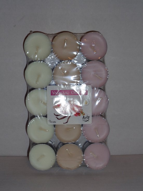 Müller Theelichtjes Geurkaarsen - Exotische Vruchten Geur - 39 × 15 mm - Brandtijd 4 Uur - Oranje Kleur Wax Theelichtjes - Set van 24 Kaarsen