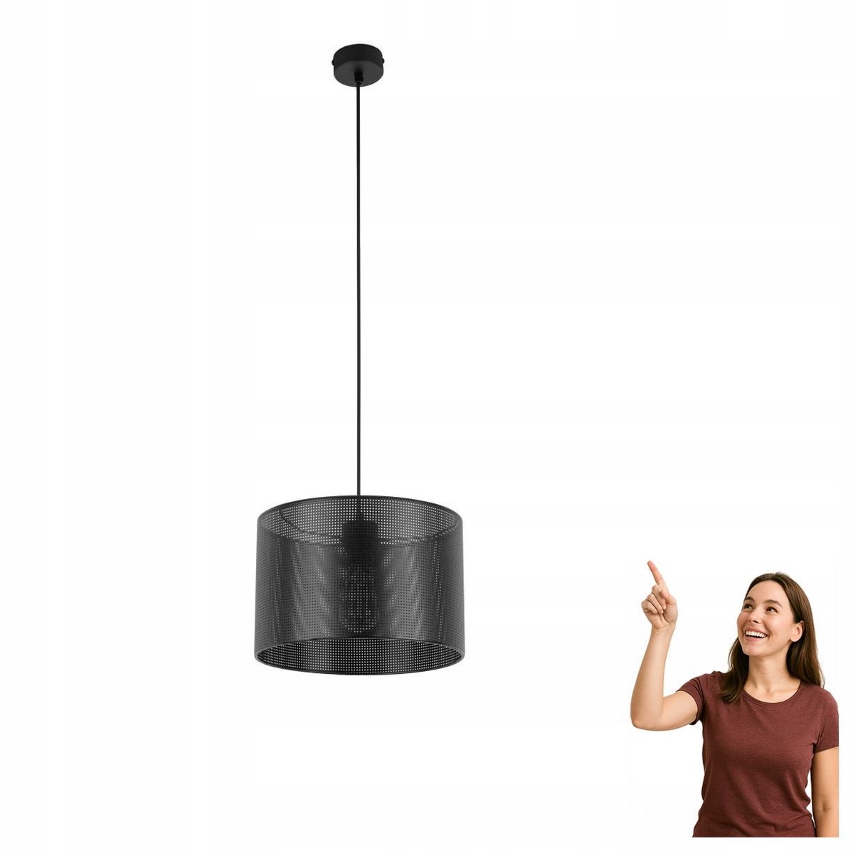 MOREH Hanglamp 4991 - Zwart Metal & Stof, E27