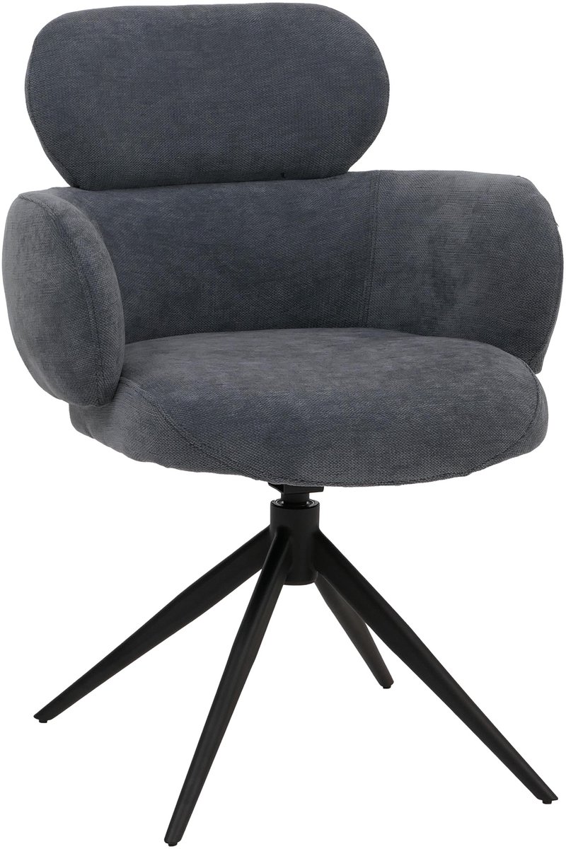Eetkamerstoel MCW-O77, keukenstoel, gestoffeerde stoel, draaibaar met automatische terugkeerfunctie, stof (310 g/m²) chenille ~ grijsblauw