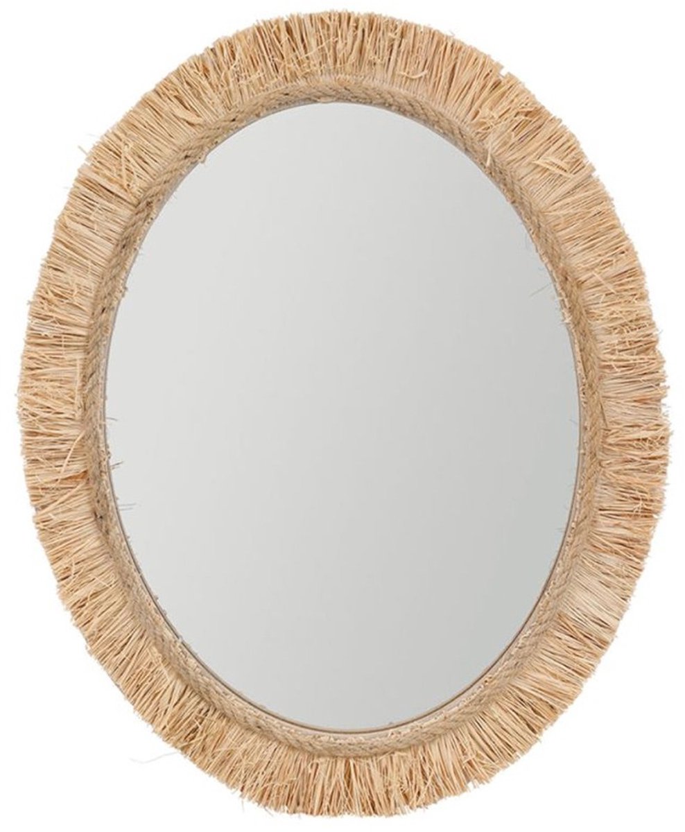 Ostaria Wandspiegel bohemian Raffia - bruin - ovaal - boho/ibiza stijl - 40 x 50 cm - Natuurlijk wonen
