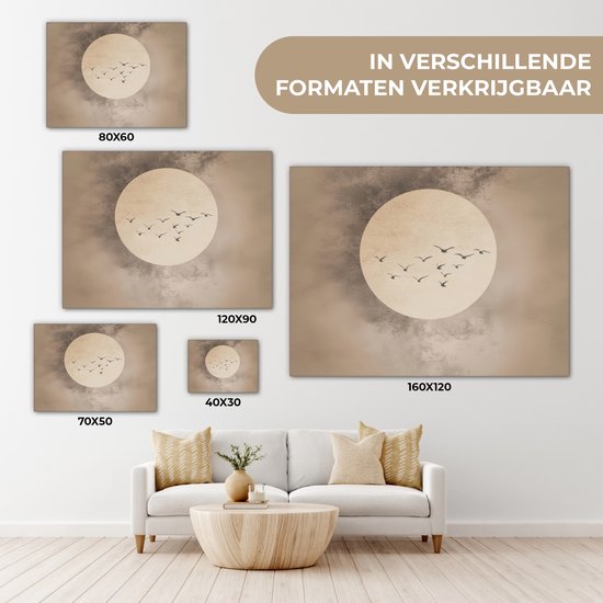 Peinture sur toile 120x90 cm - Décoration murale Vogel - Beige - Japandi - Décoration murale murale salon - Décoration chambre - Accessoires de chambre - Peintures sur toile
