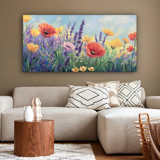 Canvas schilderij 160x80 cm - Exclusieve wanddecoratie Weide - Bloemen - Kleurrijk - Muurdecoratie woonkamer - Slaapkamer decoratie - Kamer accessoires - Schilderijen op canvas
