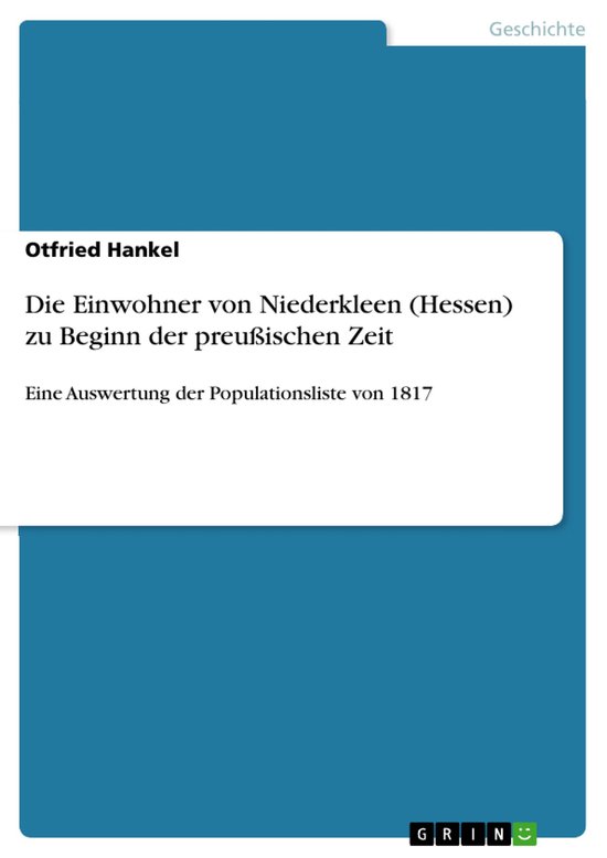 Die Einwohner von Niederkleen (Hessen) zu Beginn der preußi ... - cover