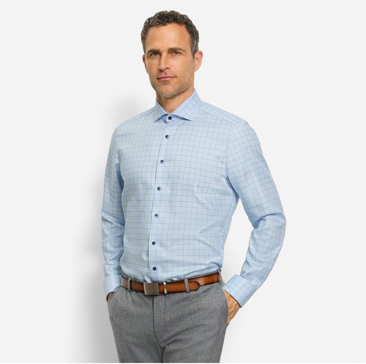 OLYMP overhemd Level 5 bodyfit blauw ruit