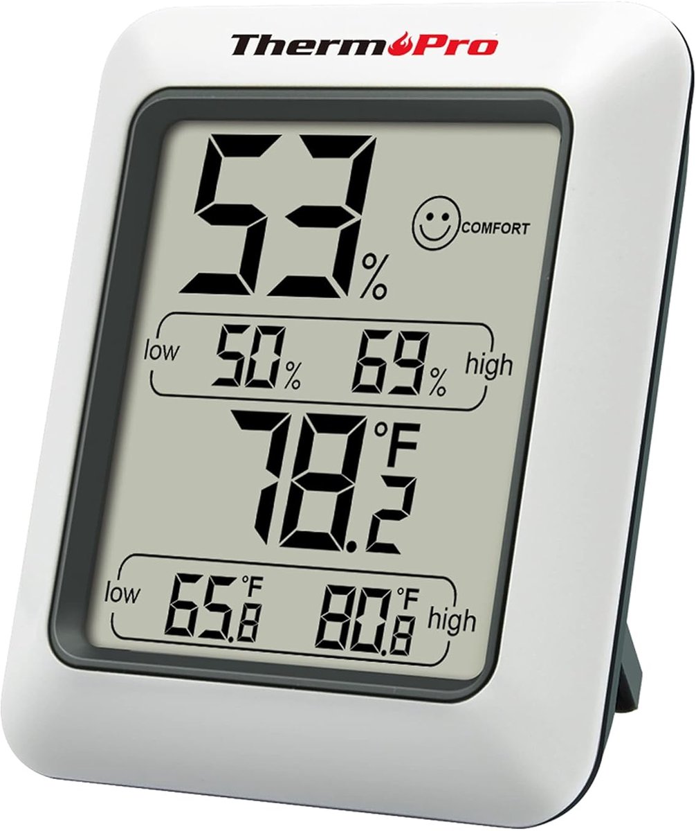 Huisthermometer - Digitale Thermo-hygrometer - Binnenthermometer - Kamerthermometer met Opname en Binnenklimaatindicator - Wit