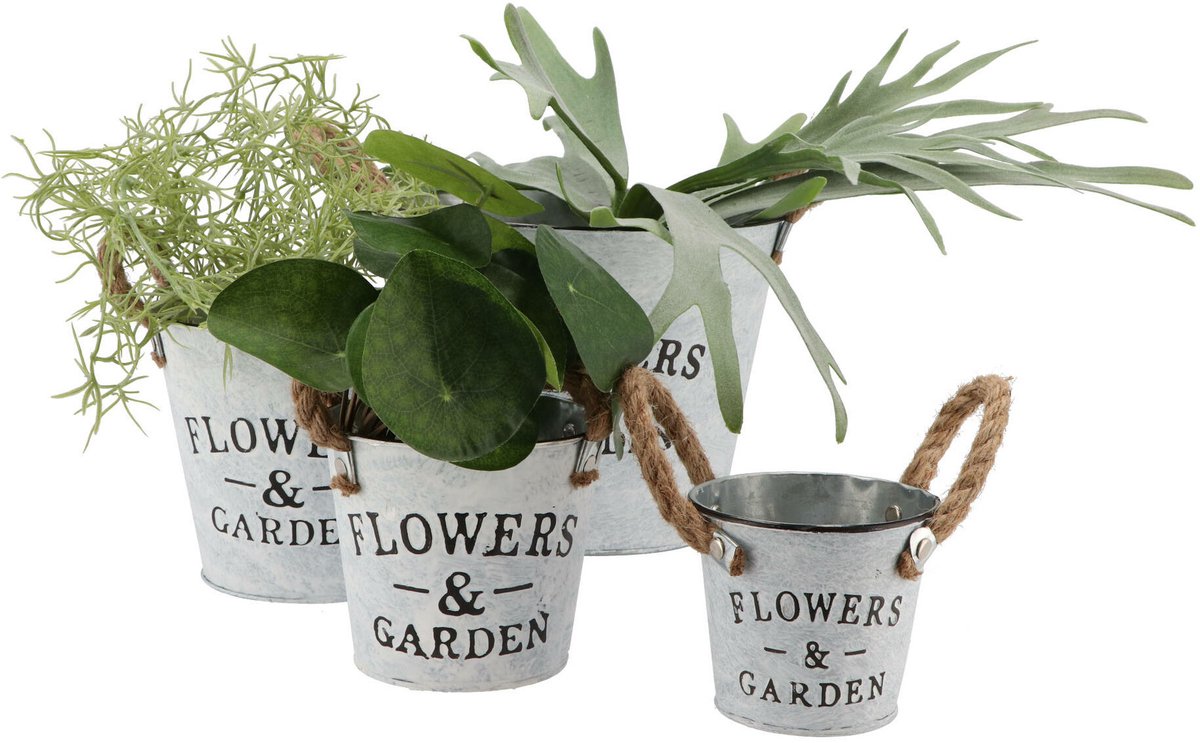 DK Design Plantenpot/bloempot emmer Jardin- zink - wit - D22