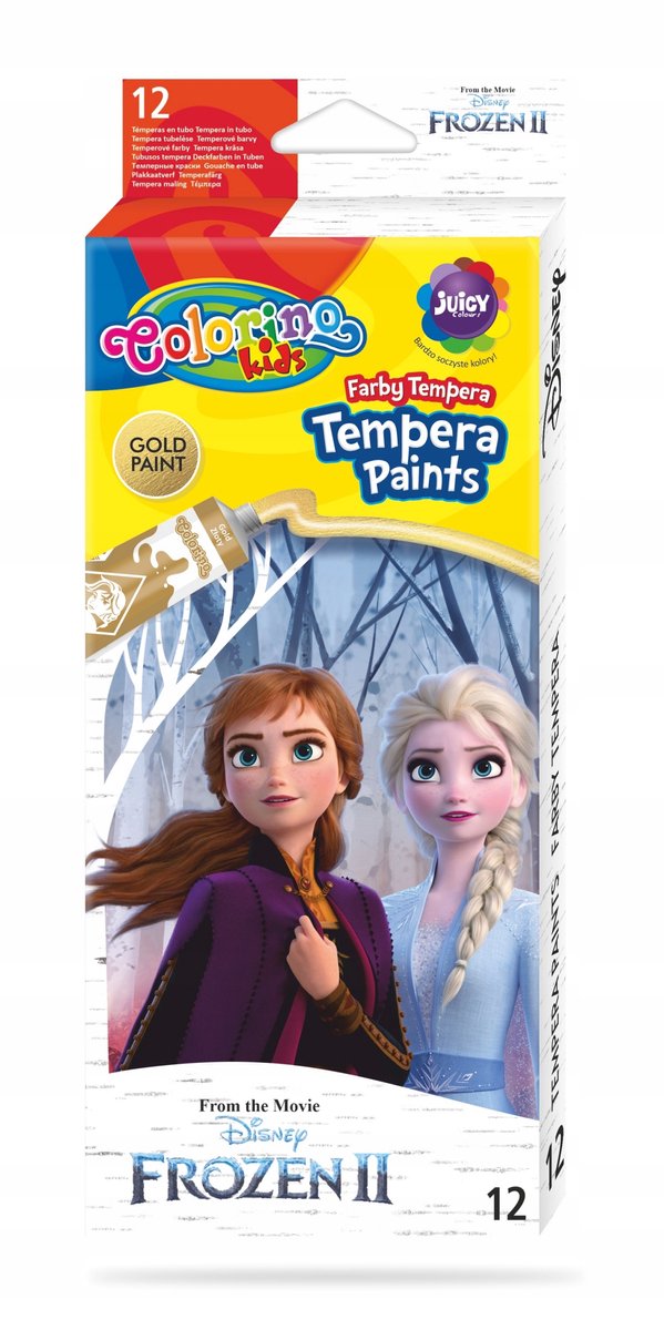 Colorino Kids Tempera Verf Set - 12 kleuren, 12 ml per tube, Frozen Thema
