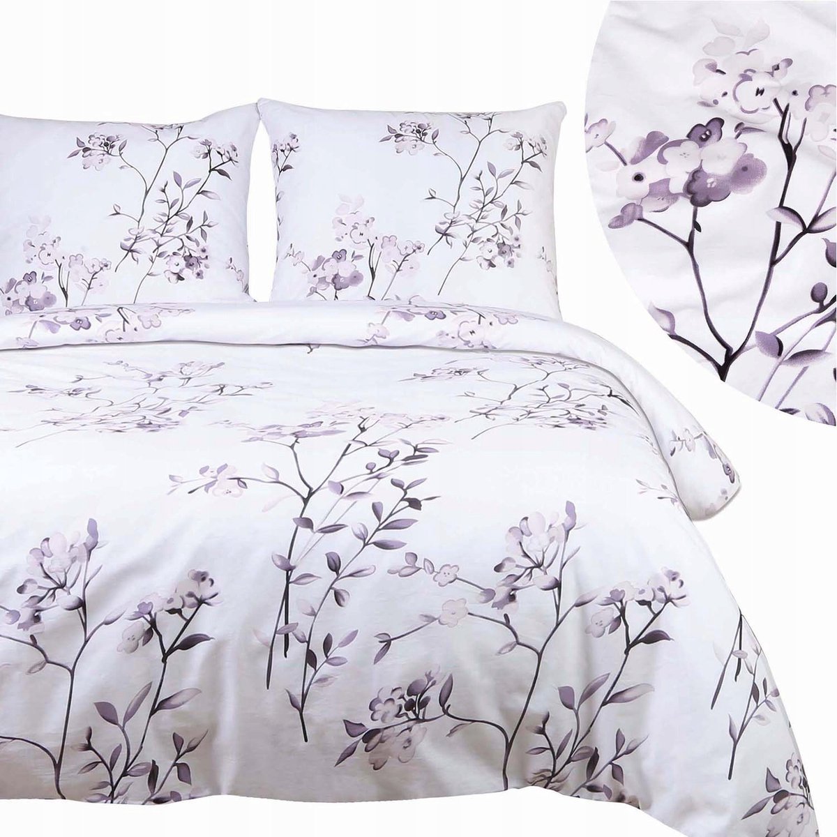 Cottonlove Katoen Dekbedovertrek 140x200cm Bloemen Wit Paars
