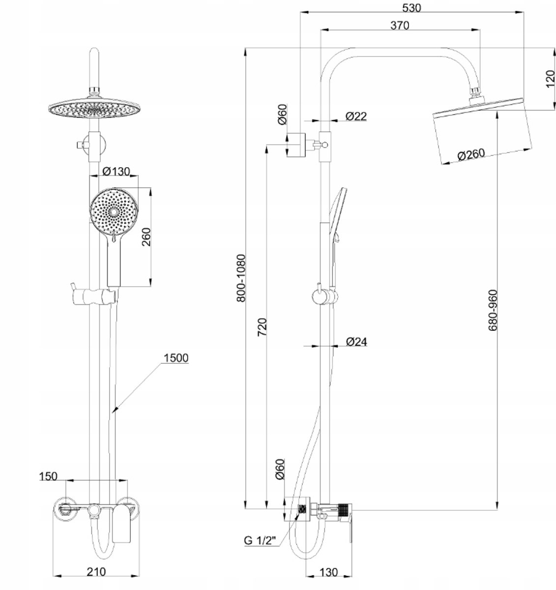 Invena Rikia Doucheset met Thermostatische Kraan - Chroom