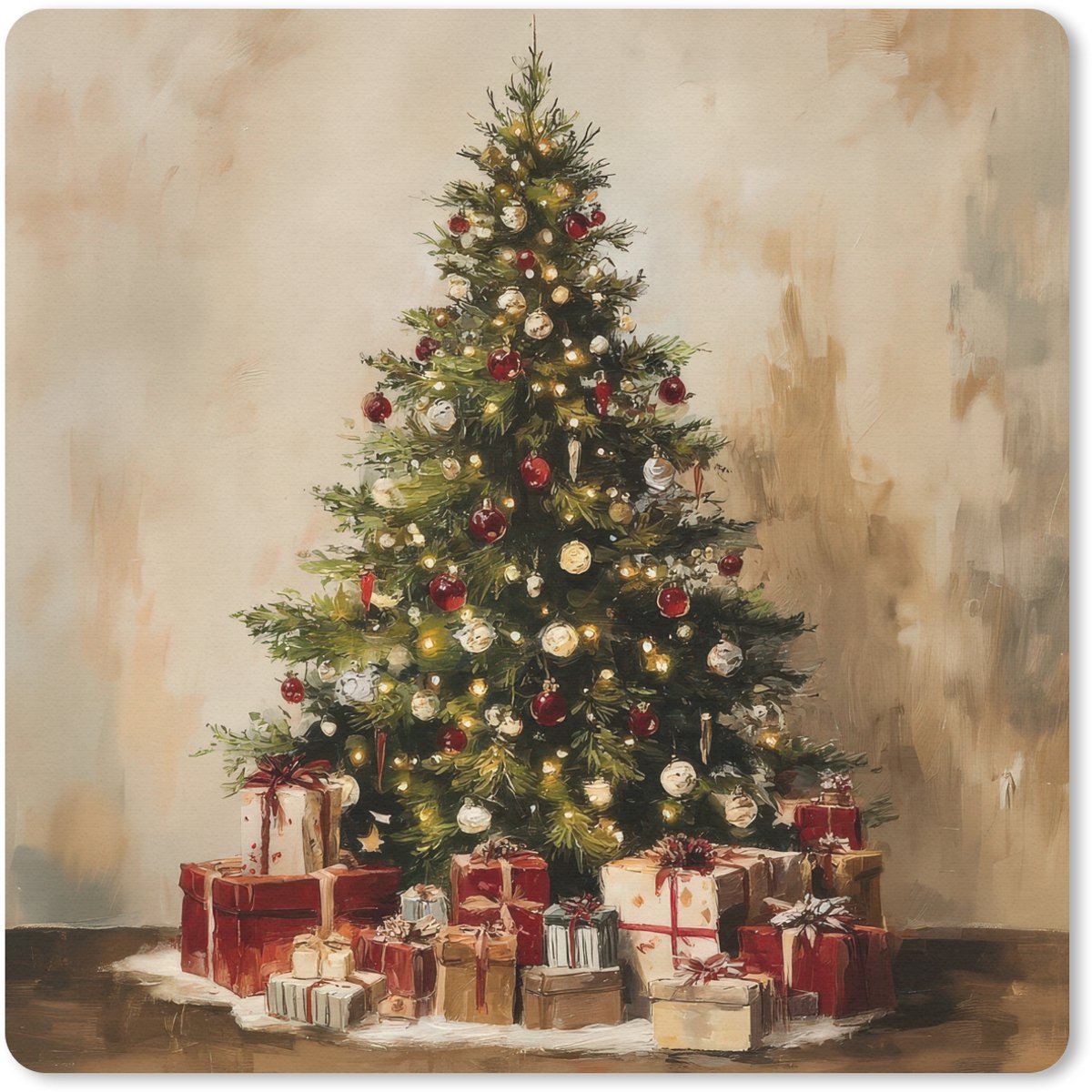 Muismat 20x20 cm - Mousepad Kerstboom - Versierd - Kleurrijk - Muismatten