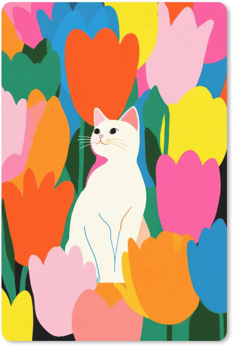 Muismat 18x27 cm - Mousepad Tulpen - Kat - Kleurrijk - Muismatten