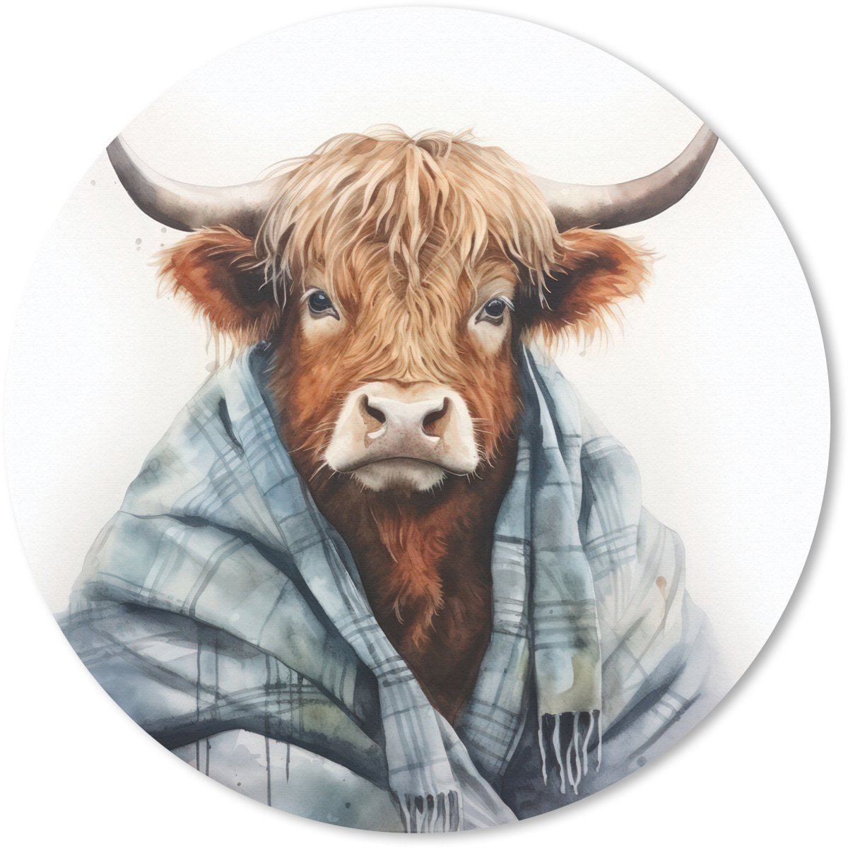 Muismat rond 40x40 cm - Mousepad Schotse hooglander - Deken - Wit - Ronde muismatten