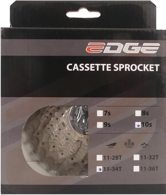Cassette 10 speed Edge CSM6010 11-34T - zilver van Edge — afbeelding 2