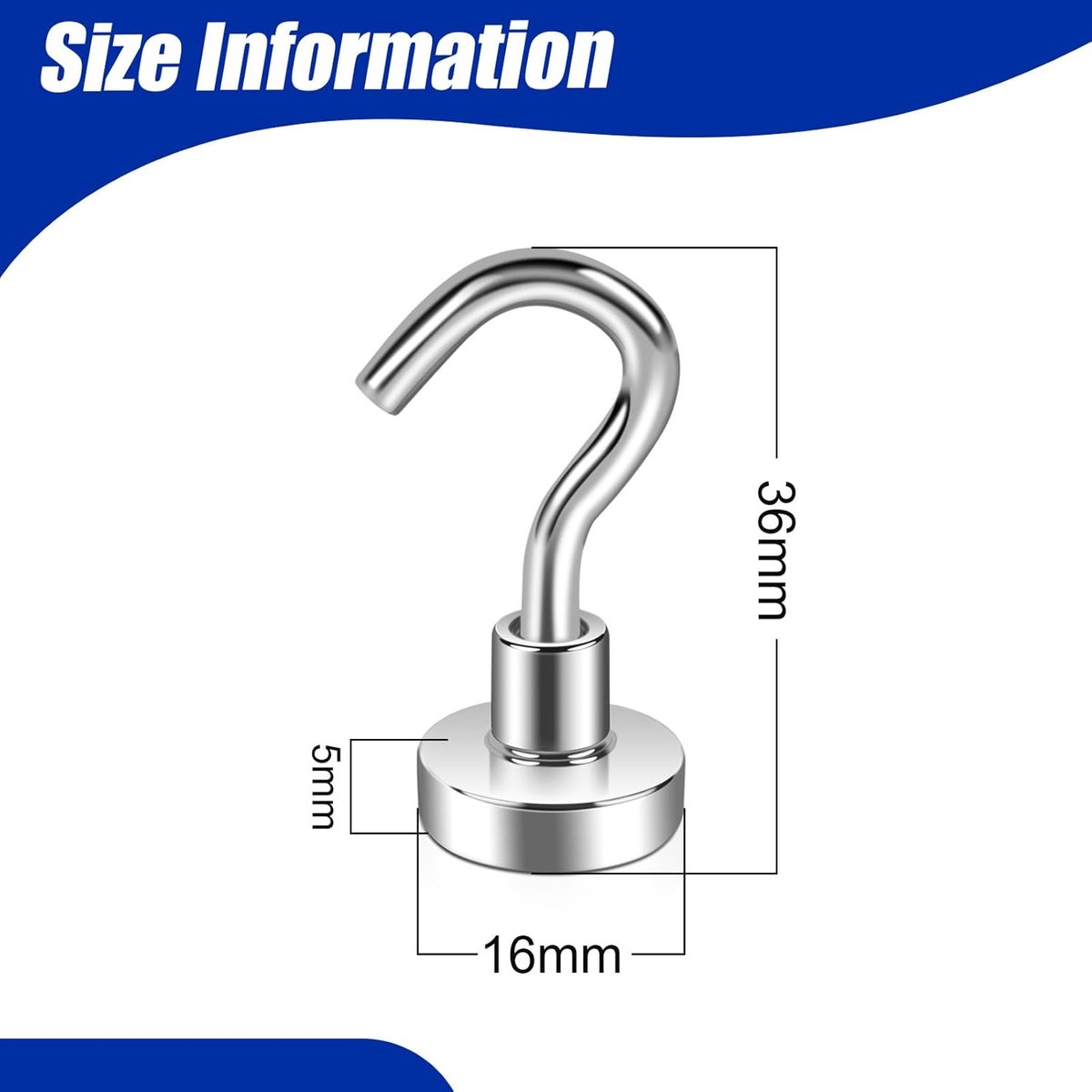 Magneethaken, extra sterk - 10 kg - neodymium magneten met haken - 10 stuks - magnetische haken - stansvrij - voor ijzeren deuren - koelkasten - keukens - kledingrek - kantoor - magneethaken - zilver — afbeelding 2