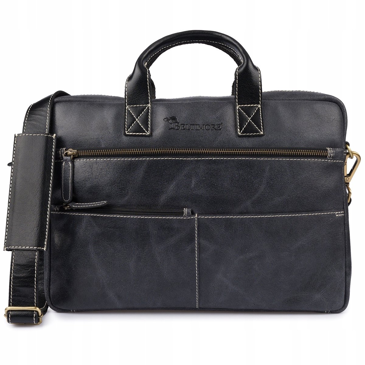 Leren Herentas Zwart - Grote Nubuck Laptop Tas met Schouderband