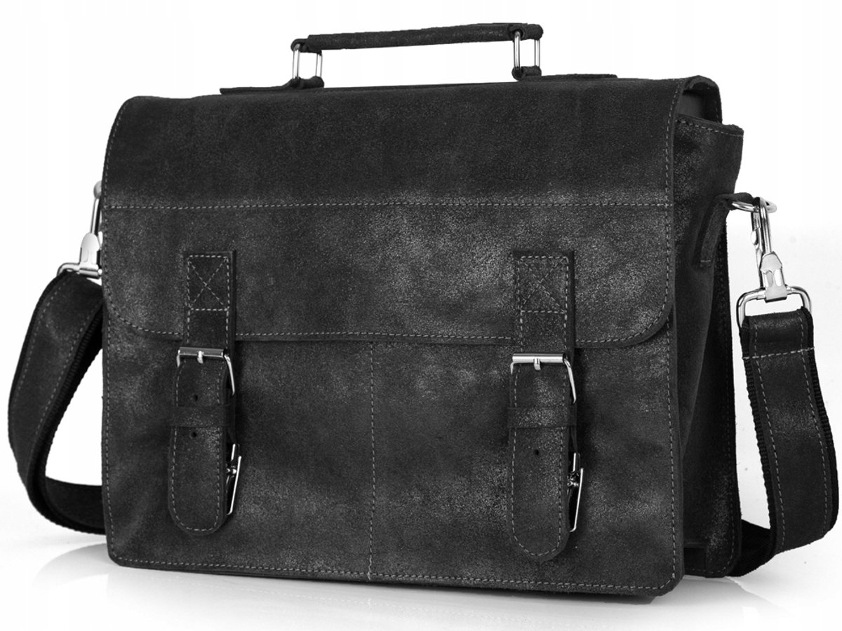 Solo Leren Herentas Schoudertas Donkergrijs A4 Laptop 14"