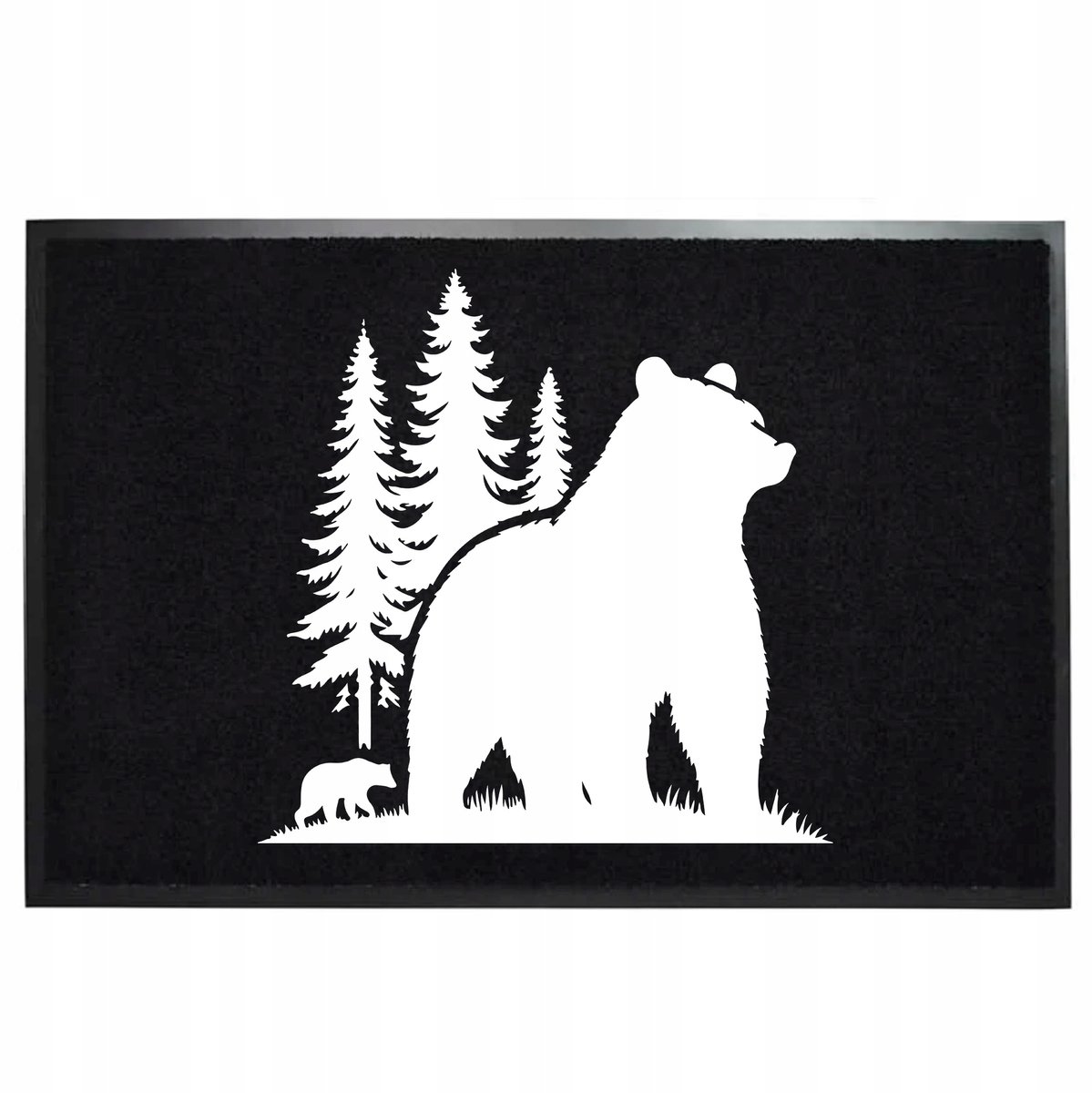 Zwarte Deurmat Monochroom 40x60cm met Print 'Niedźwiedź Sosny'