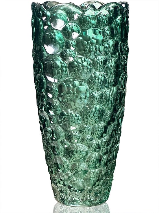 Unyqoos® Grote groene glazen vaas met caleidoscoop ontwerp voor bloemen en decoratie