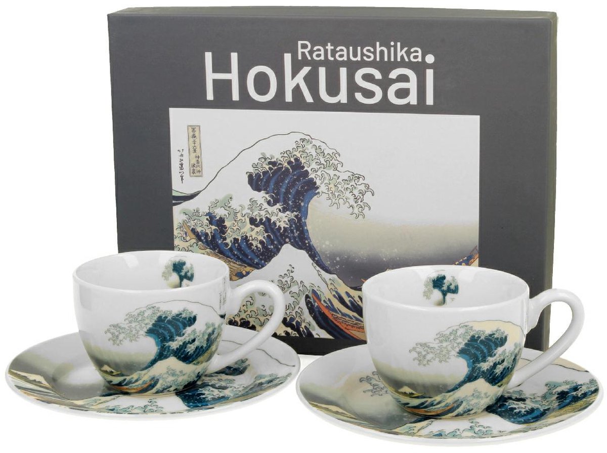 Set van 2 Espresso Kopjes 90ml Hokusai Grote Golf - Porselein Cadeau