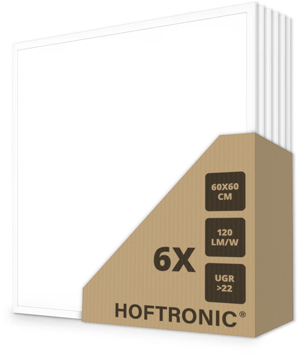 HOFTRONIC LED paneel vierkant – 60x60 cm 36 watt 4320 lumen 4000K neutraal wit – flikkervrij UGR22 – niet dimbaar aluminium – IP20 – kantoorverlichting systeemplafond verlichting
