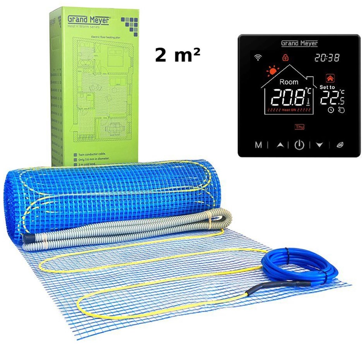 Elektrische vloerverwarmingsset 2 m², 170 W/m² + SN-20 Thermostaat, Grand Meyer
