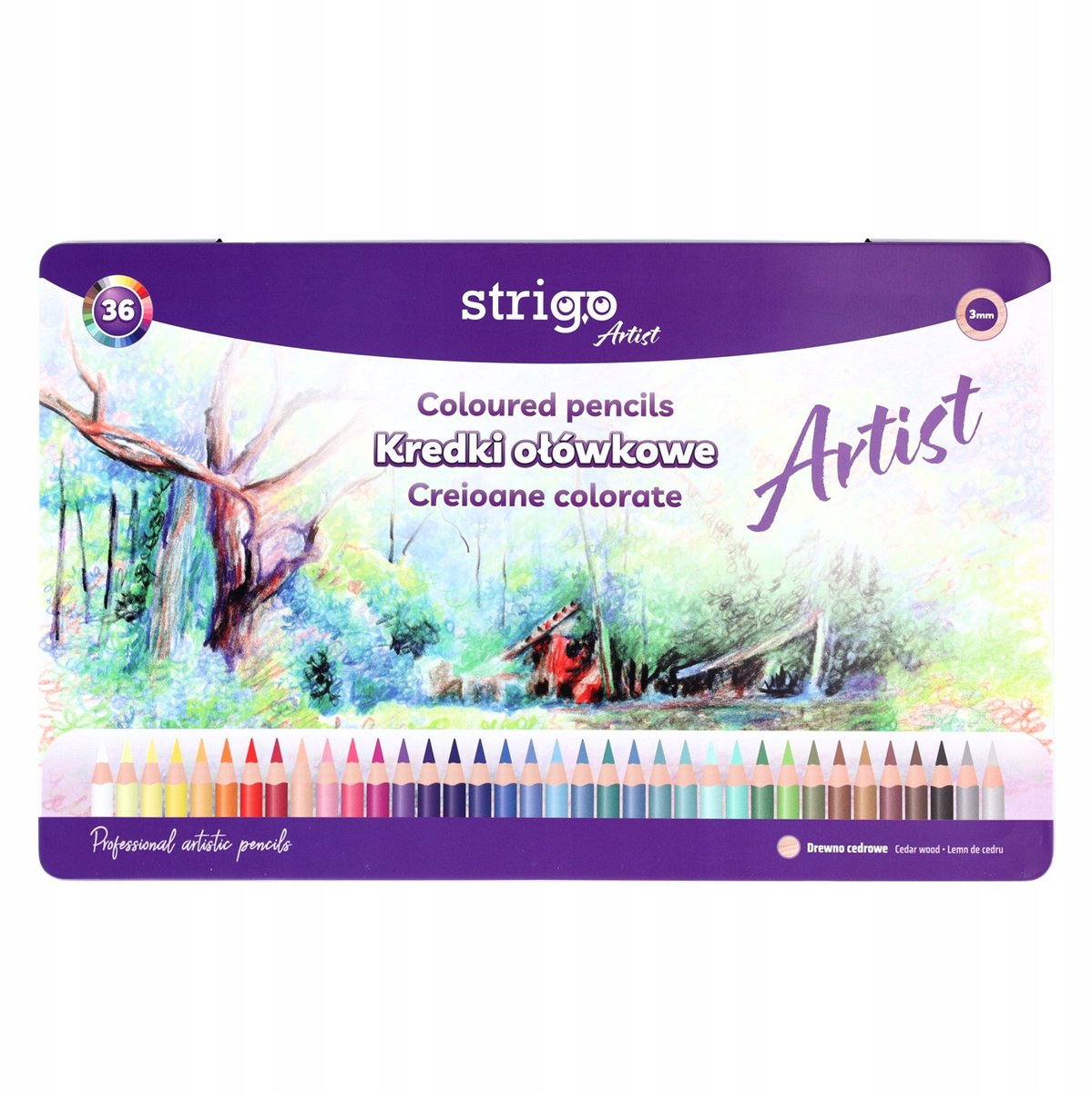 Strigo Artist Kleurpotloden Set - 36 Kleuren, Rond, Professioneel