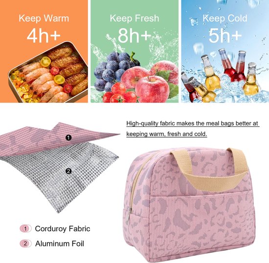 Lunchtassen voor kinderen - lunchtas lunchtas herbruikbaar - Lunchtassen - Lunchtassen voor dames en heren - 6 l mini koeltas - kleine geïsoleerde picknicktas - voor werk - school - picknick - reizen (roze) van Perfewoo — afbeelding 5