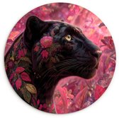 WallCircle® Wandcirkel 60x60 cm - Muurcirkel Luipaard - Bloemen - Roze - Muurdecoratie woonkamer - Wanddecoratie slaapkamer - Kamer decoratie accessoires - Ronde schilderijen
