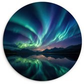 WallCircle® Wandcirkel 60x60 cm - Muurcirkel Noorderlicht - Kleurrijk - Bergmeer - Muurdecoratie woonkamer - Wanddecoratie slaapkamer - Kamer decoratie accessoires - Ronde schilderijen