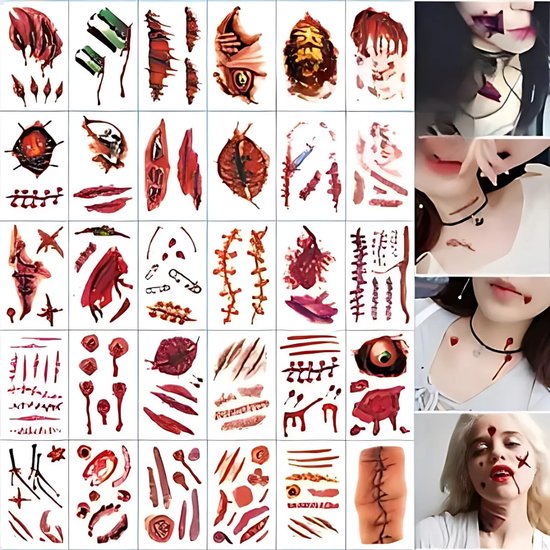 Halloween Tattoo - Plaktattoo Set - Halloween Kostuum - Halloween - Decoratie - Tattoo - Plak Tattoos - Halloween - Make-Up - Volwassenen