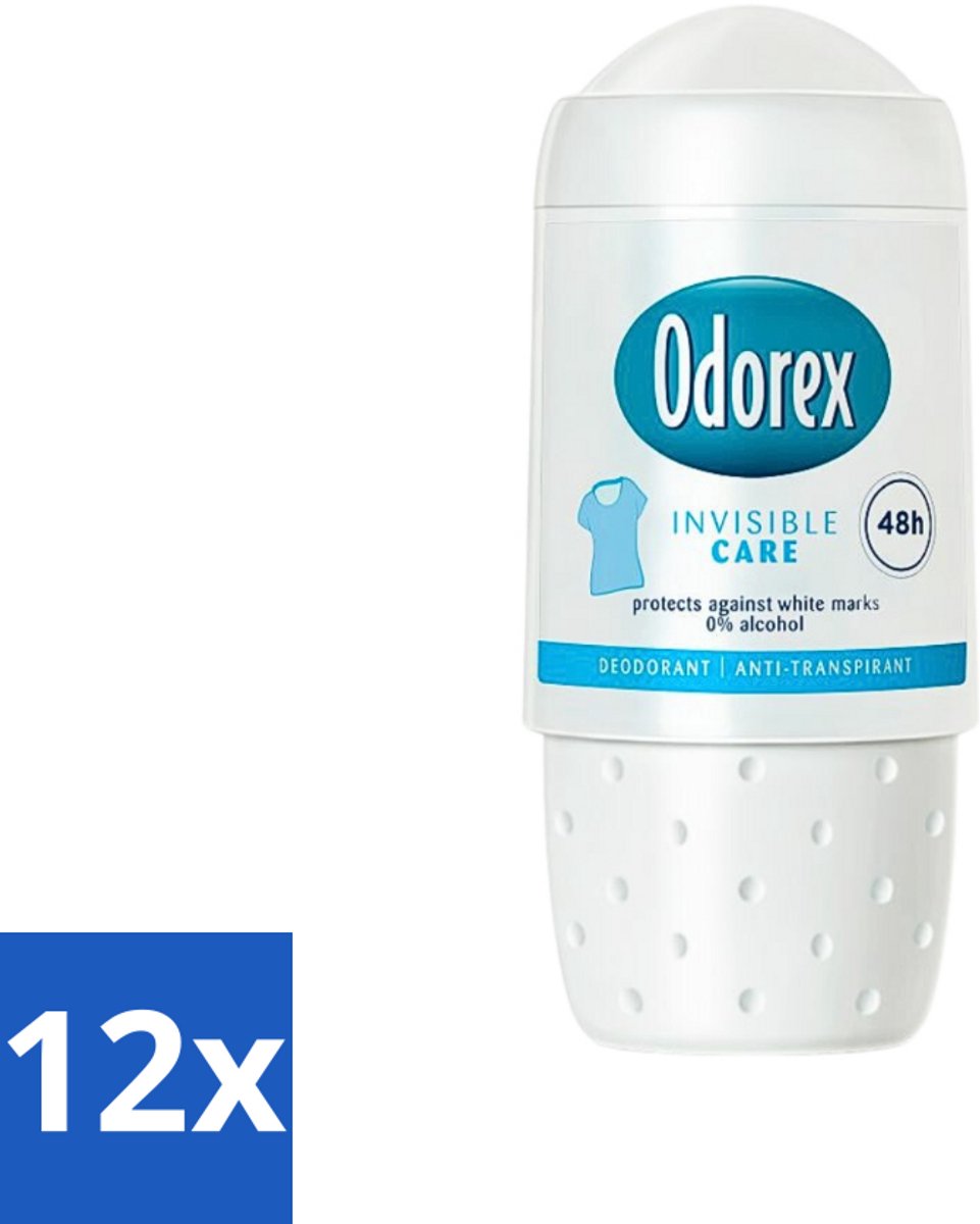 12 x Odorex Deodorant Roller Invisible Care 50 ml - Onvisibel Deodorant - Anti-witte Strepen - Zweetbescherming - Frisheid - Huidvriendelijk