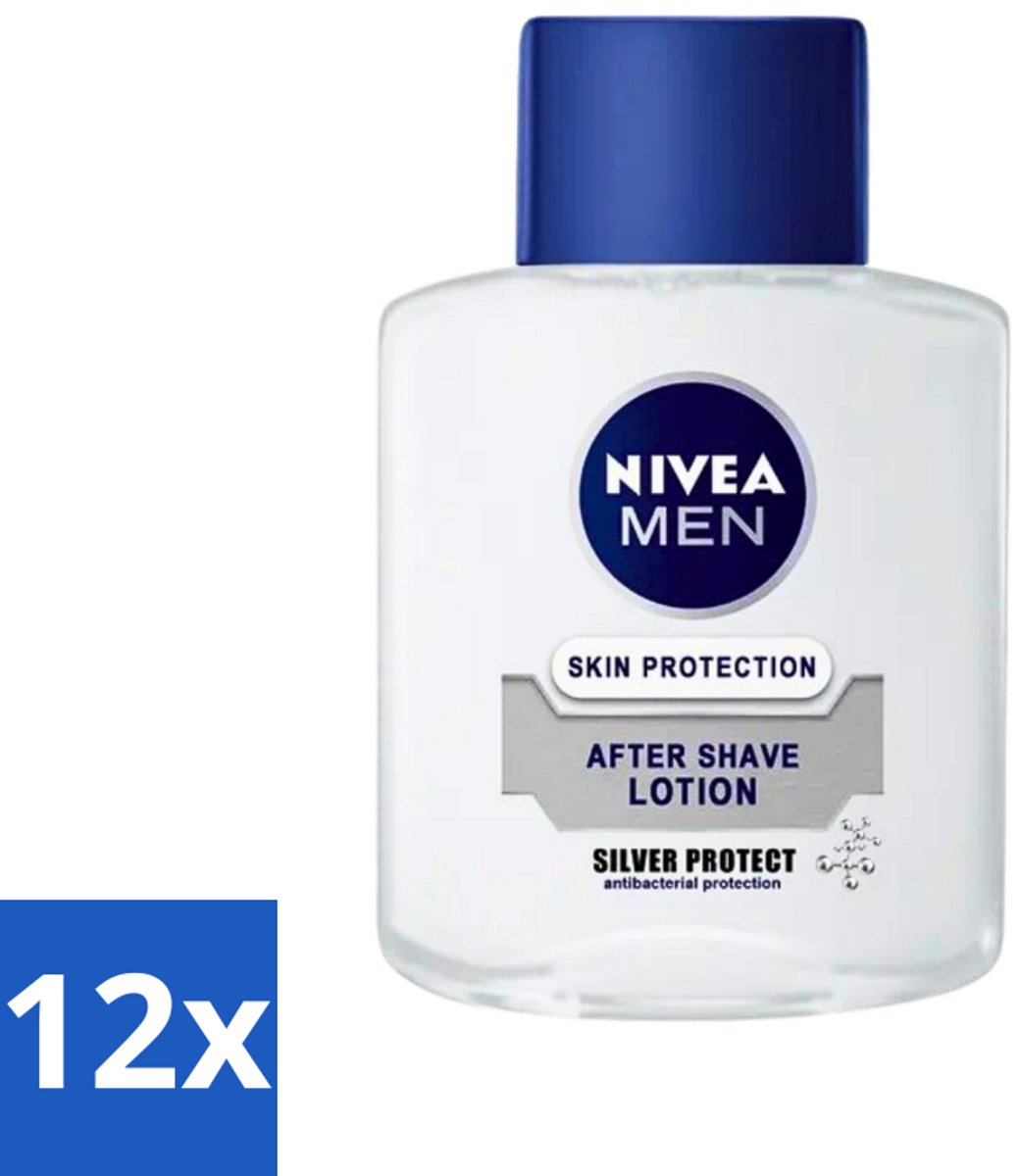 12 x Nivea Men - Skin Protection After Shave Lotion - Silver Protect - 100 ml - Aftershave Lotion - Huid Verzorging - Scheren Na - Roodheid Verlichten - Irritatie Verlichten