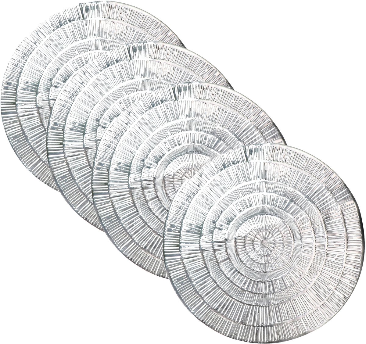 Krist+ Placemat - Set van 4x stuks - metallic zilver - rond - D38 cm - kunststof - Voor o.a. Kerstmis/Bruiloft/Feest